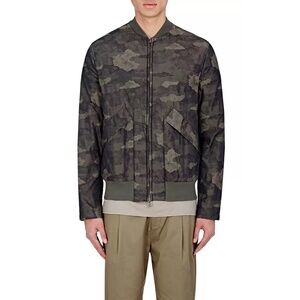 Helmut Lang Olive/Tapue Camo Print Technical Bomber Jacket